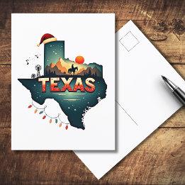 Postal Festiva Ilustracion de mapas estatales de Navidades de Tex