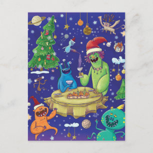 Postal Festiva Ilustración de Monstruos Caprichosos/