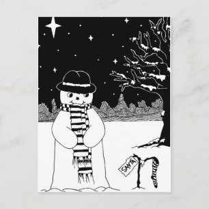 Postal Festiva Ilustracion de Navidades blancos y negros de muñec