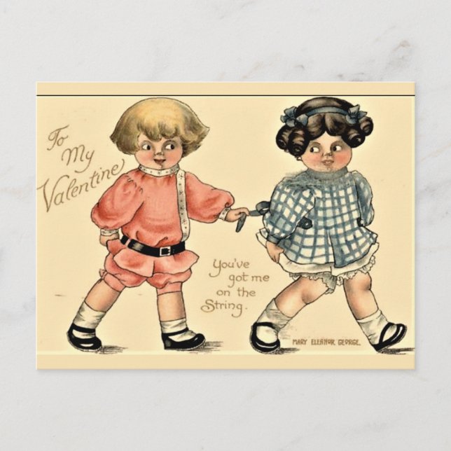 Postal Festiva Ilustracion de niños con amor retro (Anverso)