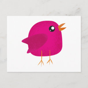 Postal Festiva Ilustración de pajarito rosa lindo