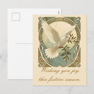 Postal Festiva Ilustración de paloma estilizada Art Nouveau de Na