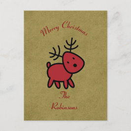 Postal Festiva Ilustracion de renos de Navidades rojos