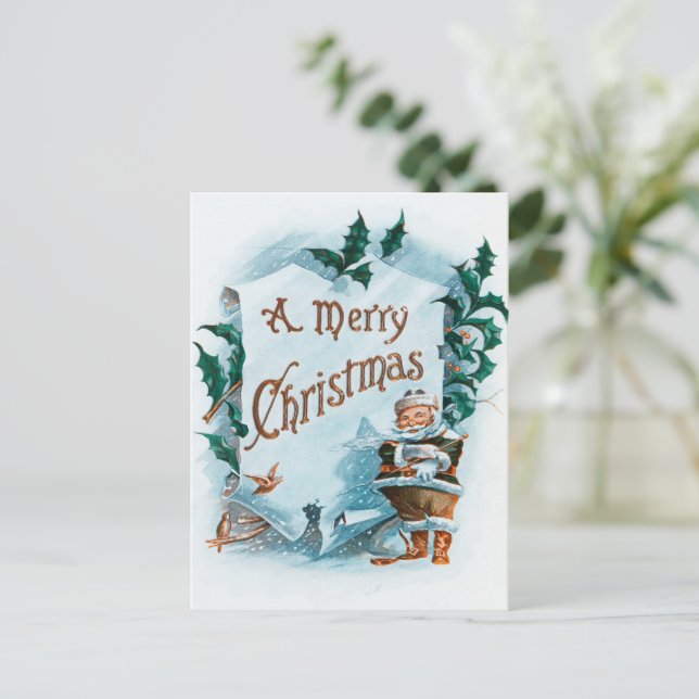 Postal Festiva Ilustración de Santa Claus (Anverso de pie)