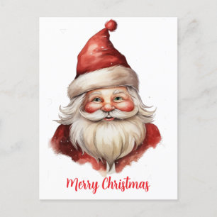 Postal Festiva Ilustración de Santa Claus con acuarela