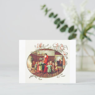Postal Festiva Ilustracion de Santa Claus con niños