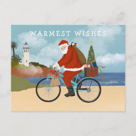 Postal Festiva Ilustración de Santa Riding en vacaciones de veran