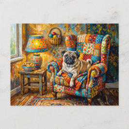 Postal Festiva Ilustración de sillón de brazo de perro de fregona