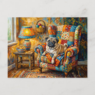 Postal Festiva Ilustración de sillón de brazo de perro de fregona