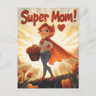 Postal Festiva Ilustración de Super Mamá