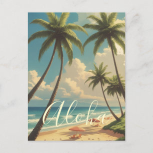 Postal Festiva Ilustración de viaje de las Islas Hawaianas Retro 