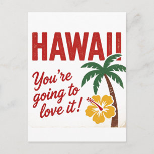 Postal Festiva Ilustración de viaje de las Islas Hawaianas Retro