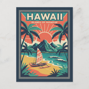 Postal Festiva Ilustración de viaje de las Islas Hawaianas Retro