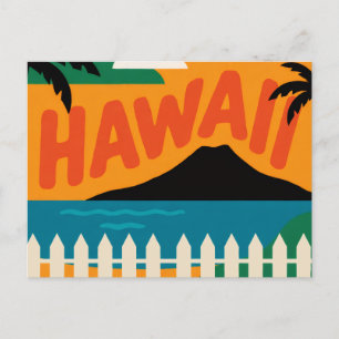 Postal Festiva Ilustración de viaje de las Islas Hawaianas Retro