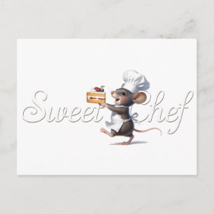Postal Festiva Ilustración del logotipo del ratón "Dulce Chef"