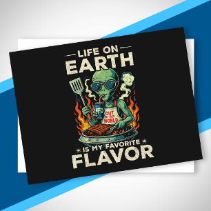 Postal Festiva Ilustración divertida de barbacoa alienígena retro