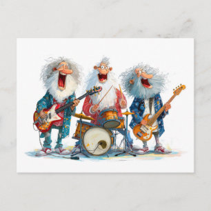Postal Festiva Ilustración divertida de personas mayores tocando 
