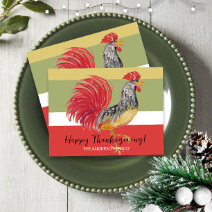 Postal Festiva Ilustración en acuarela de Gallo Rojo