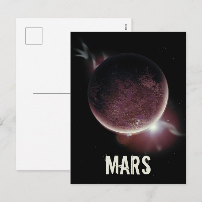 Postal Festiva Ilustracion espacial 3d del planeta rojo de Marte (Anverso / Reverso)