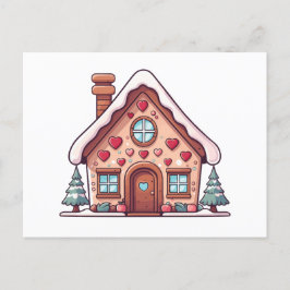 Postal Festiva Ilustracion festivo de la casa Gingerbread