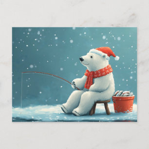 Postal Festiva Ilustracion festivo de un oso polar