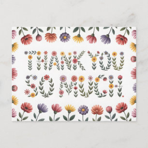 Postal Festiva Ilustración floral de agradecimiento "MUCHAS GRACI