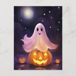 Postal Festiva Ilustracion Halloween Ghost Jack-o'-lantern