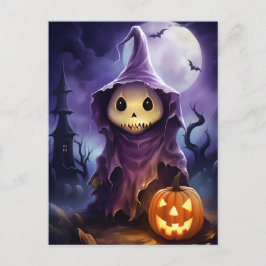 Postal Festiva Ilustracion Halloween Ghost Jack-o'-lantern