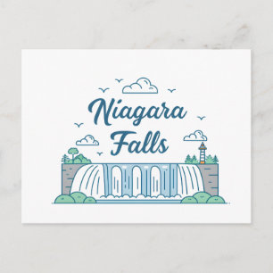 Postal Festiva Ilustración minimalista de las cataratas del Niága