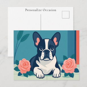 Postal Festiva Ilustración moderna de perro de arte floral de Bul