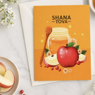 Postal Festiva Ilustración Moderna de Shana Tova Manzanas y Miel