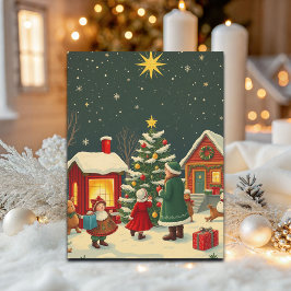 Postal Festiva Ilustracion navideño vintage