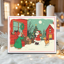 Postal Festiva Ilustracion navideño vintage