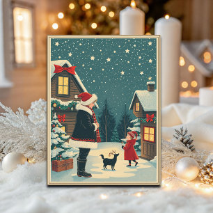 Postal Festiva Ilustracion navideño vintage