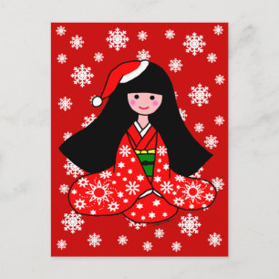 Postal Festiva Ilustracion Personalizado de Navidades Chicas Kimo