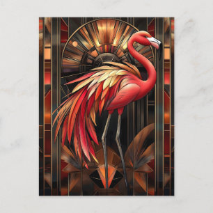 Postal Festiva Ilustracion vibrante Art Deco Flamingo