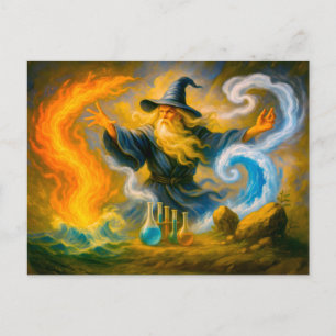 Postal Festiva Imagen antigua que domina los cuatro elementos del