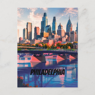 Postal Festiva Impresión de arte de la silueta de Filadelfia en a