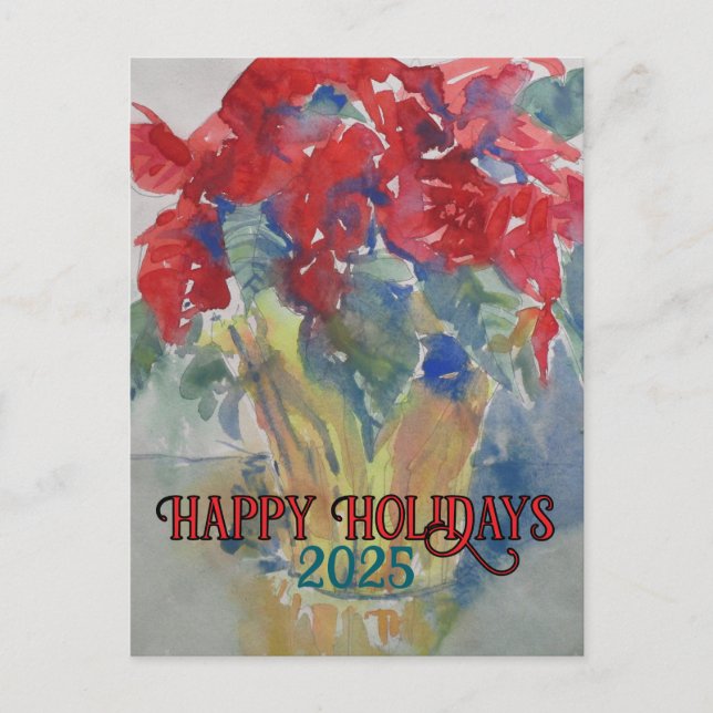 Postal Festiva Impresión de Poinsettia Roja #190324 (Anverso)