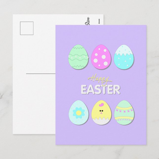 Postal Festiva Impresión feliz de Pascua con bonitos huevos de Pa (Anverso / Reverso)
