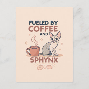 Postal Festiva Impulsado por Café y Arte de Gatos Sphynx