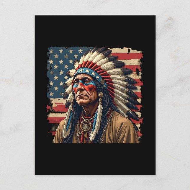 Postal Festiva Indio nativo americano jefe patriótico americano (Anverso)