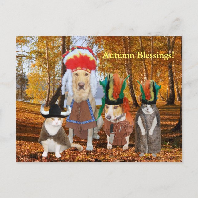 Postal Festiva Indios divertidos del gato/del perro para el (Anverso)