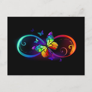 Postal Festiva Infinidad vibrante con mariposa arco iris sobre ne