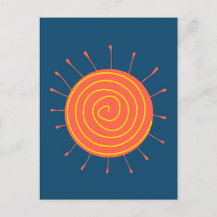 Postal Festiva Ingenuo fondo azul oscuro del sol