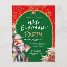 Postal Festiva Intercambio de Regalos de Elefante Blanco Dorado, 