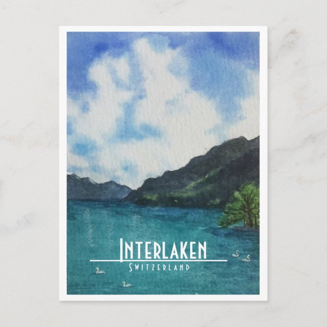 Postal Festiva Interlaken Suiza arte de la carta de viaje (Anverso)