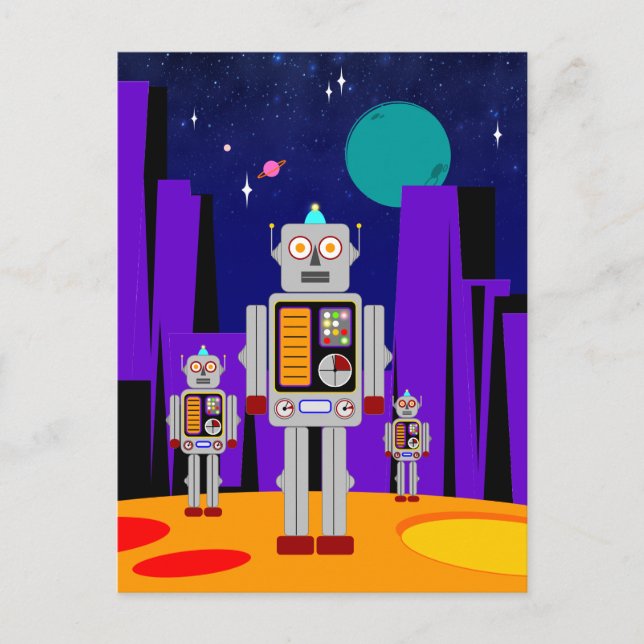 Postal Festiva Invasión de Alien - Robots (Anverso)