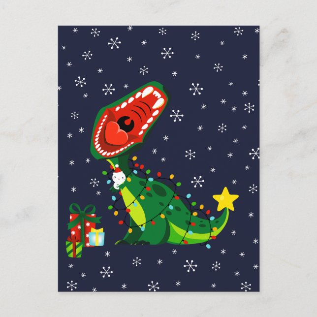 Postal Festiva Invernadero del árbol navideño T-Rex Dinosaur (Anverso)
