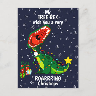 Postal Festiva Invernadero del árbol navideño T-Rex Dinosaur